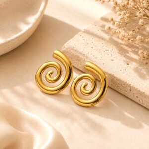 Vortex Chunky Anti-Tarnish Spiral Gold Earrings