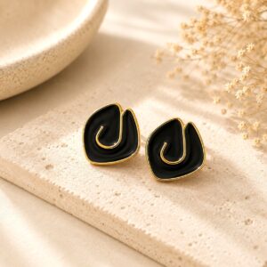 Noir Abstract Black Enamel Gold Stud Earrings